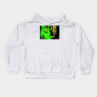 ANGRY CAT POP ART - GREEN YELLOW BLACK Kids Hoodie